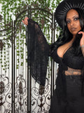 Spider Web Mesh Burnout Bell Sleeve Top