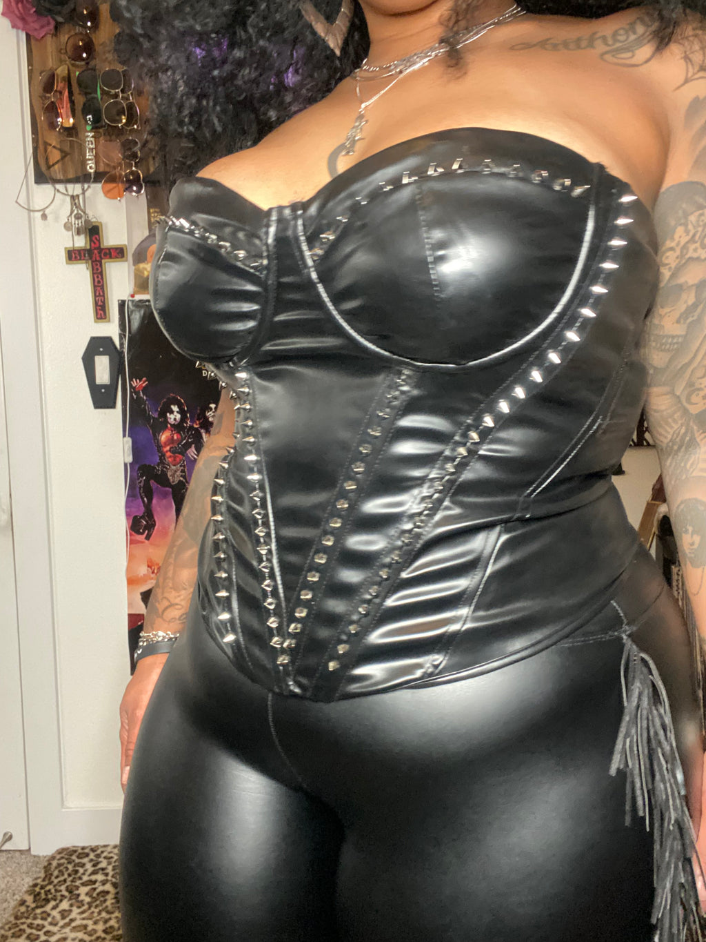 HELLRAISER FAUX LEATHER CORSET - PLUS ONLY!!