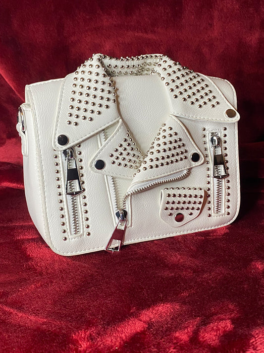 STAGE FREIGHT WHITE FAUX LEATHER JACKET PURSE