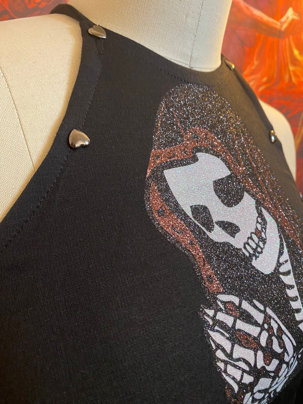 LA SANTA MUERTE BACKLESS CROPPED HALTER TOP