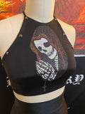 LA SANTA MUERTE BACKLESS CROPPED HALTER TOP